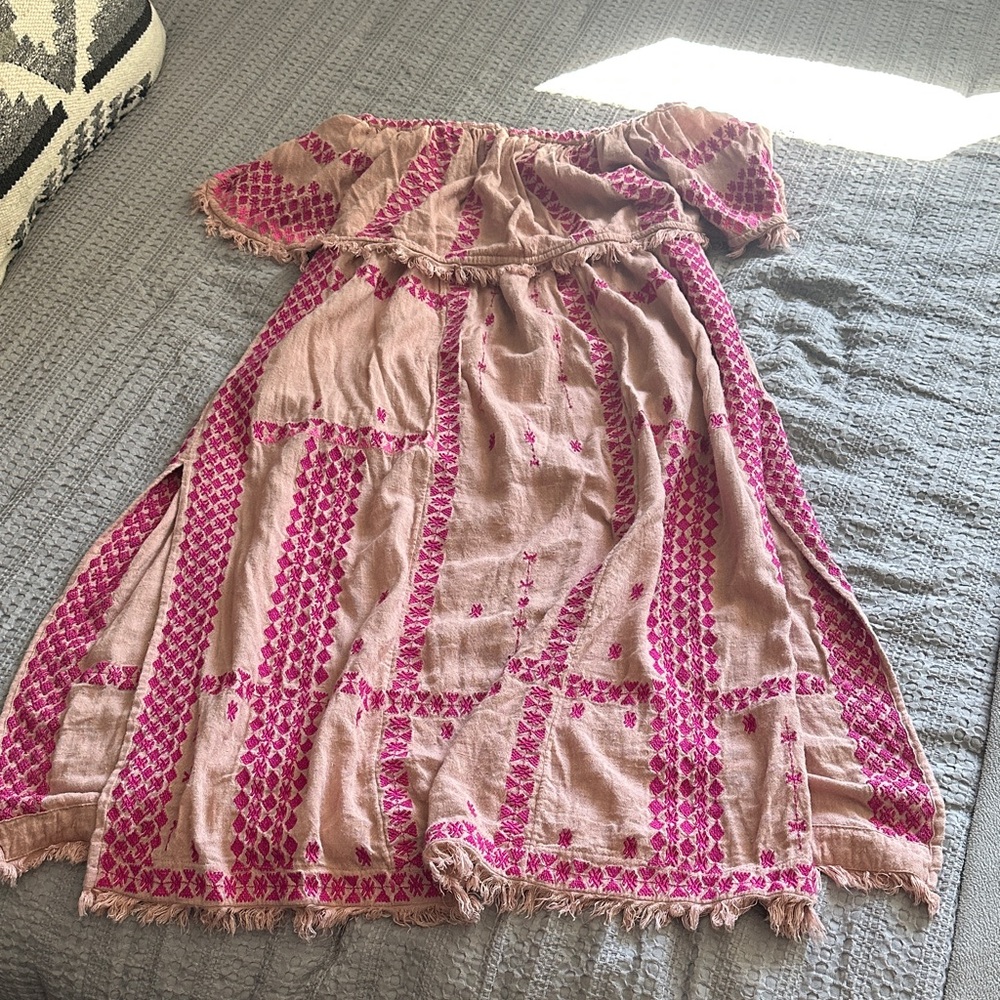 Free People Strapless Dress in Pink and Tan
